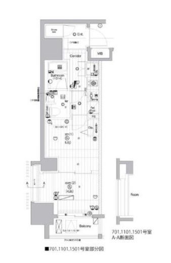 PREMIUM CUBE 亀戸 (プレミアムキューブ亀戸)　1501号室　間取り