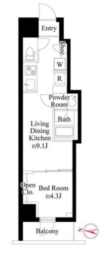 プライマルフロント菊川　1103号室　間取り