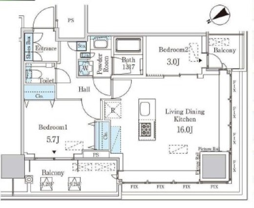 JP noie 蔵前 (ジェーピーノイエ蔵前)　2111号室　間取り