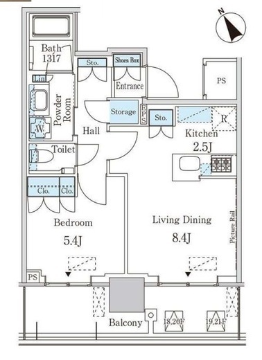 JP noie 蔵前 (ジェーピーノイエ蔵前)　1908号室　間取り