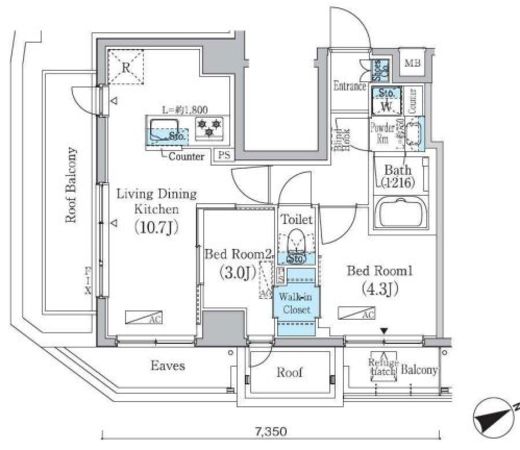 プライムブリス蔵前　1302号室　間取り