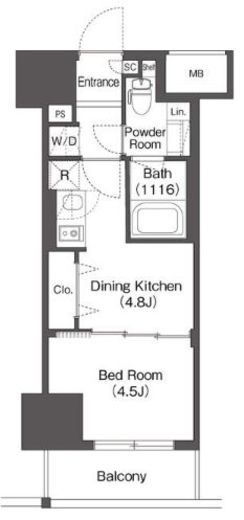 レフィールオーブ浅草橋　402号室　間取り