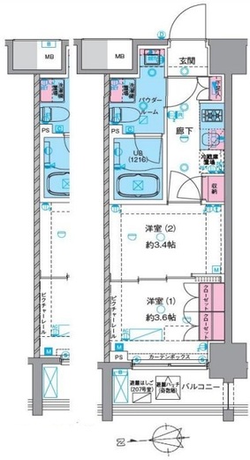GENOVIA浅草Ⅵskygarden (ジェノヴィア浅草6スカイガーデン)　1107号室　間取り