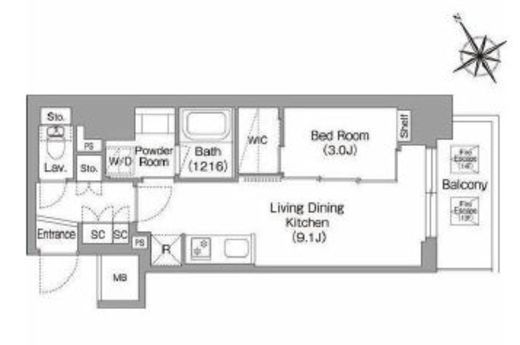 バウスフラッツ蔵前　1004号室　間取り