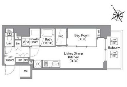 バウスフラッツ蔵前　1204号室　間取り