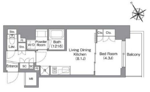 バウスフラッツ蔵前　404号室　間取り