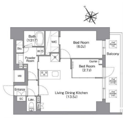バウスフラッツ蔵前　603号室　間取り