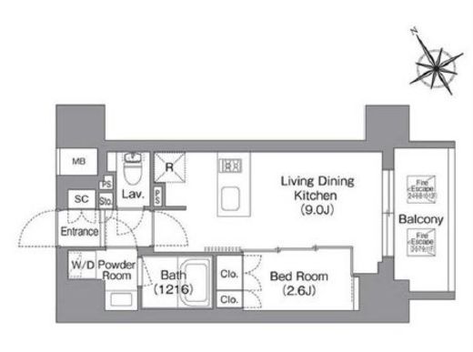 バウスフラッツ蔵前　902号室　間取り