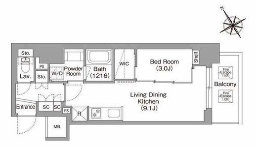バウスフラッツ蔵前　904号室　間取り