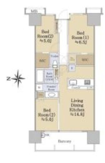 シティテラス金町　E4F2号室　間取り