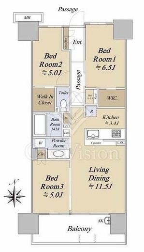 シティテラス金町　C3F1号室　間取り