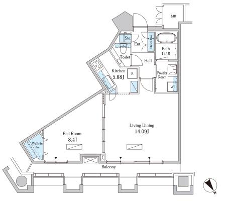 モメント汐留　1709号室　間取り