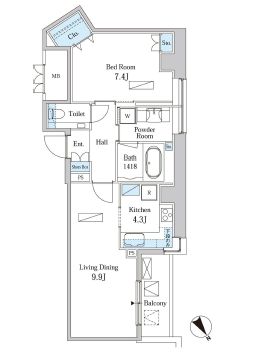 モメント汐留　1712号室　間取り