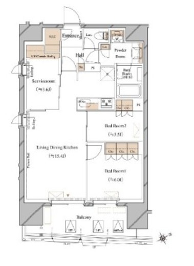 ブランシエスタ浅草蔵前　1507号室　間取り