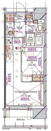 ブランシエスタ浅草蔵前　1402号室　間取り