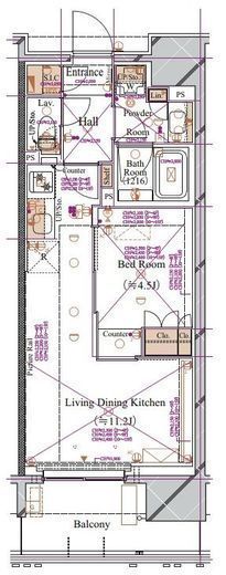 ブランシエスタ浅草蔵前　1102号室　間取り