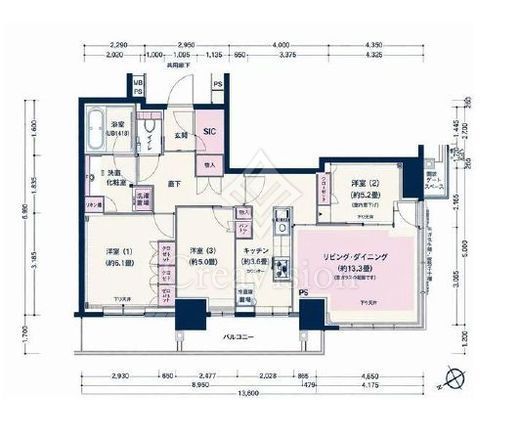 プラウドタワー小岩フロント　1301号室　間取り