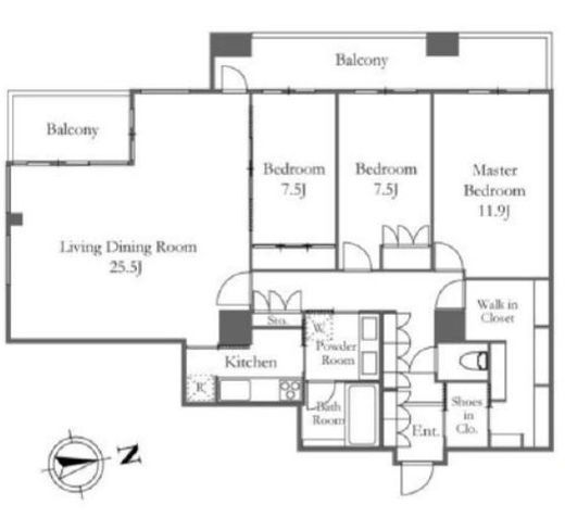 六本木ヒルズレジデンス B棟　9F5号室　間取り