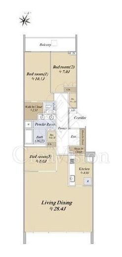 グランドヒルズ三軒茶屋ヒルトップガーデン　9F3号室　間取り