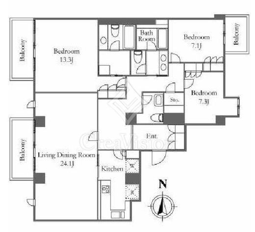 駒沢ガーデンハウス　4F4号室　間取り