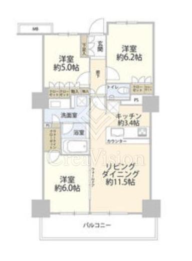 プライムパークス品川シーサイド ザ・タワー　24F2号室　間取り