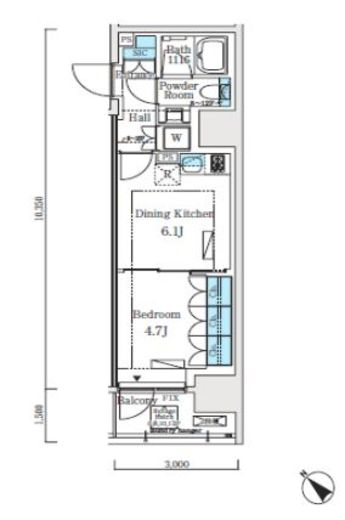 クロスレジデンス大崎　1302号室　間取り