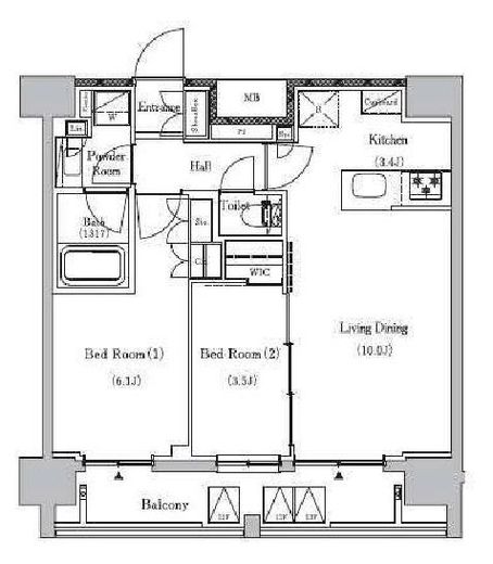 プライマルイプセ池尻大橋　1102号室　間取り