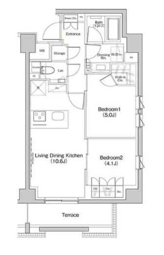 ザ・パークハビオ下北沢　107号室　間取り