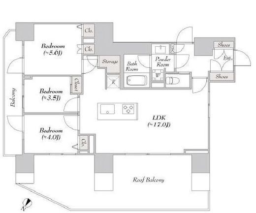LUMIEC KITASHINAGAWA (ルミーク北品川)　1001号室　間取り