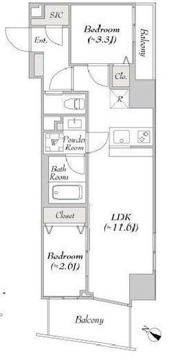 LUMIEC KITASHINAGAWA (ルミーク北品川)　407号室　間取り