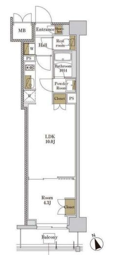 RJRプレシア大森北　405号室　間取り