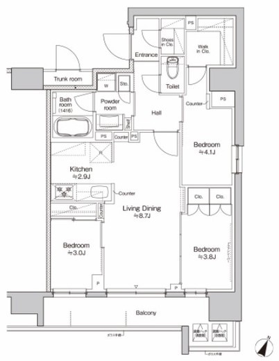 プラウドフラット大井町　1402号室　間取り
