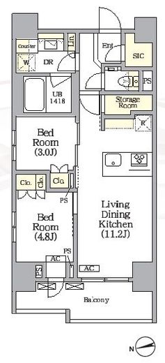 アーバンコア旗の台　1001号室　間取り