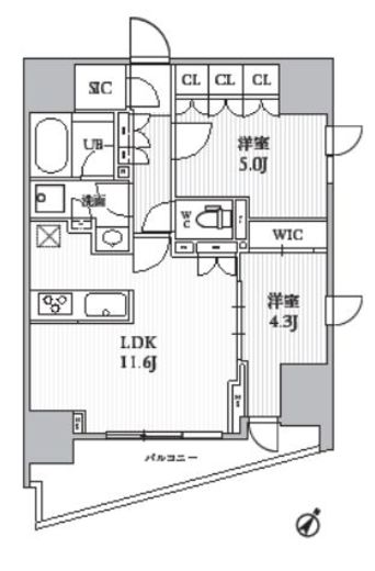 シーズンフラッツ大井町　1401号室　間取り