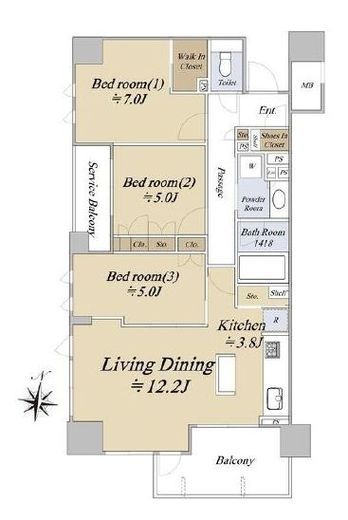 プラウド等々力ガーデンコート　4F1号室　間取り