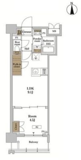 RJRプレシア蒲田　302号室　間取り