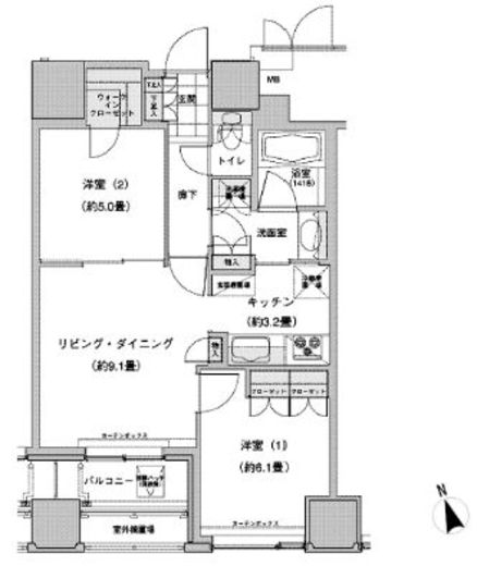 ウエストパークタワー池袋　1307号室　間取り