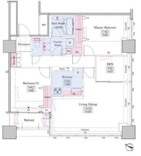 レジディアタワー上池袋 タワー棟　1202号室　間取り