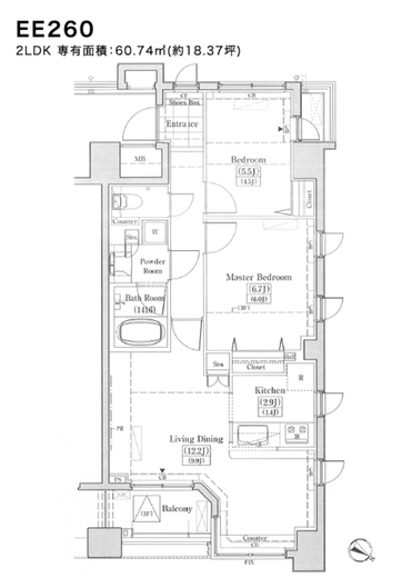 レジディアタワー上池袋 タワー棟　433号室　間取り