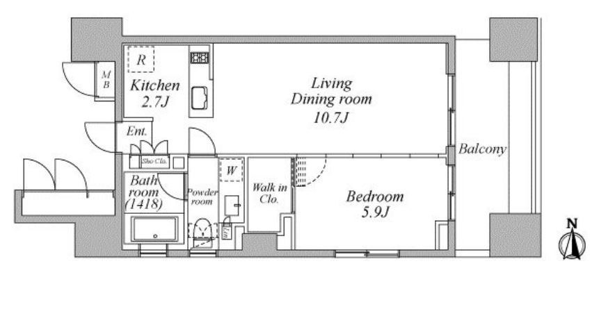 レジディア芝浦KAIGAN　1101号室　間取り