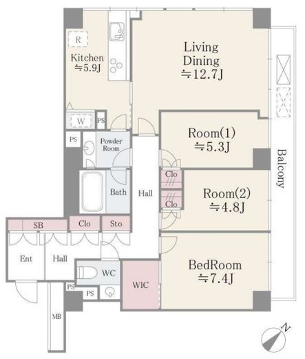 小石川パークタワー　803号室　間取り