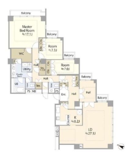 小石川パークタワー　19F1号室　間取り