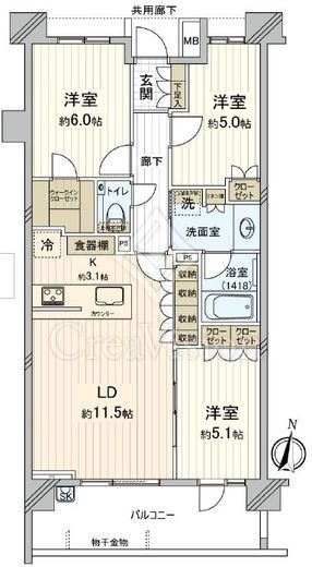 ブランズ文京護国寺　4F1号室　間取り