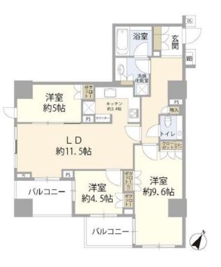 プラウド小石川　5F1号室　間取り