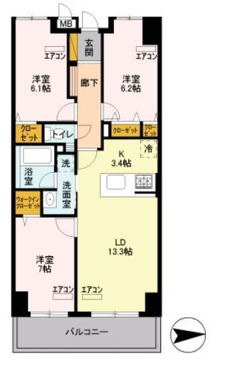 ロイヤルパークスシーサー　1007号室　間取り