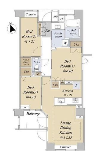 パークホームズ落合南長崎　2F1号室　間取り