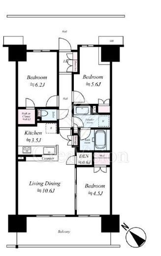 ザ・パークハウスオイコス赤羽志茂サードスクエア　202号室　間取り