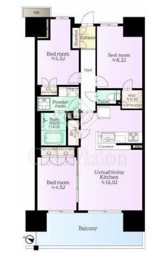 ザ・パークハウスオイコス赤羽志茂サードスクエア　7F2号室　間取り