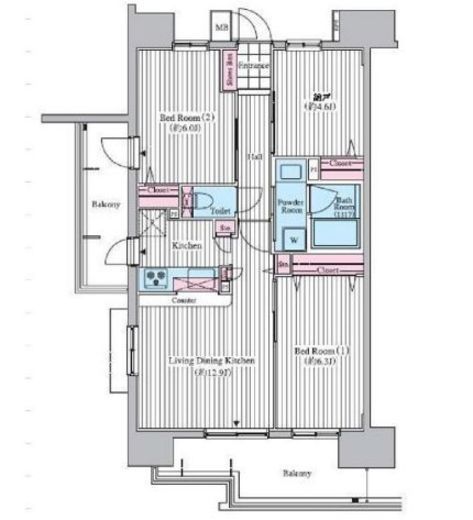 クロスレジデンス東十条　1401号室　間取り