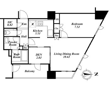 プライムアーバン新宿夏目坂タワーレジデンス　2504号室　間取り